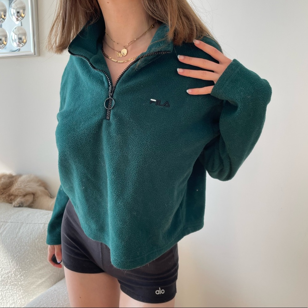 Teal Fila quarter zip fleece pullover